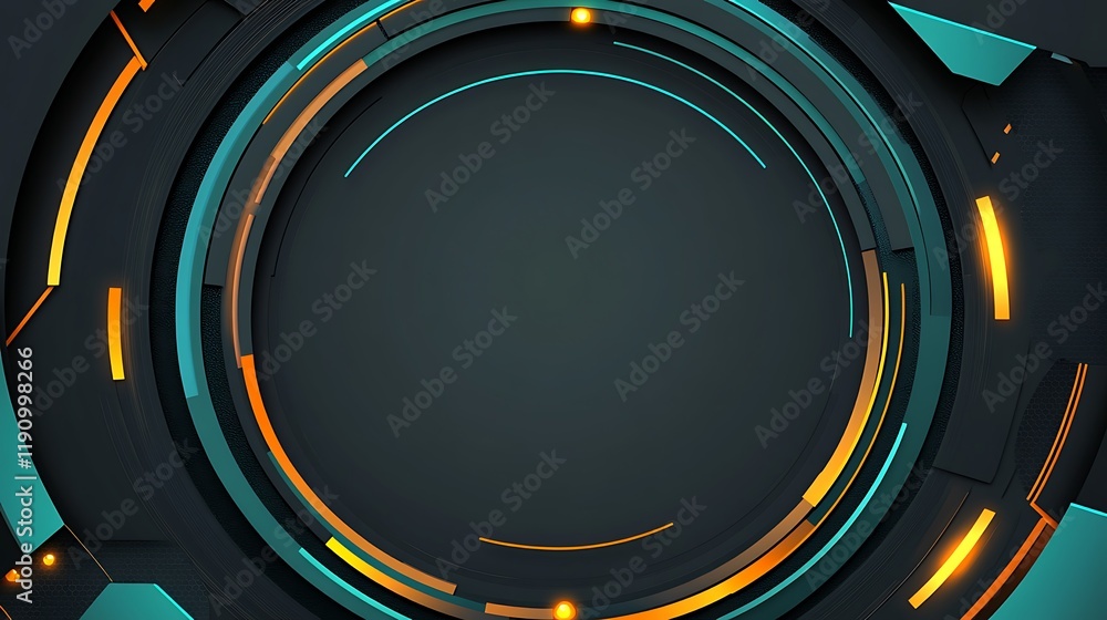 Poster Abstract circular tech background with glowing lines, ideal for presentations