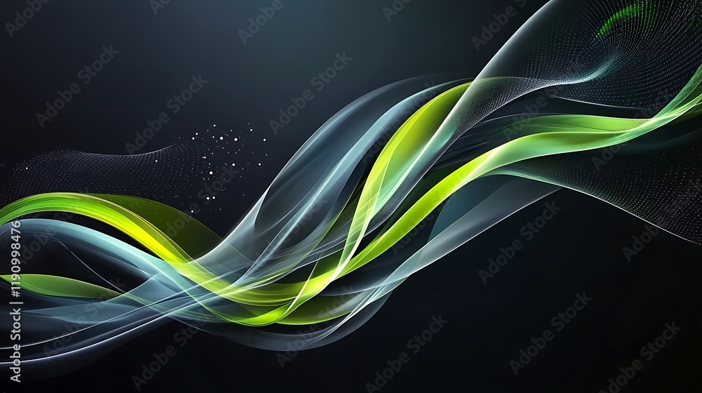 Poster abstract green and blue wave design on a dark background for digital art