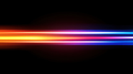 Vibrant horizontal light streaks in orange, pink, and blue on black background create dynamic and futuristic visual effect. colorful lines convey motion and energy