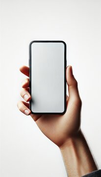 Hand holding smartphone device touching screen