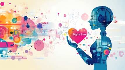 Fototapeta premium Digital Love: Embracing Technology and Emotions in a Colorful Abstract Art