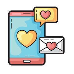 Smartphone displaying affectionate messages and emails. Ideal for technology or communication themed designs, digital marketing campaigns, and relationship related content