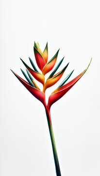Heliconia bihai (Red palulu) flower with leaf, Tropical flowers isolated on white background, with clipping path