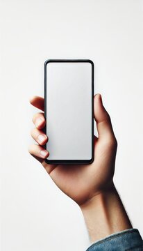 Hand holding smartphone device touching screen
