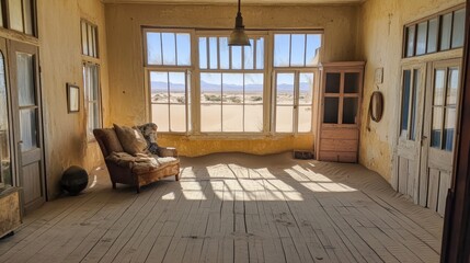 Abandoned Desert Building Interior with Sand-Covered Floor
