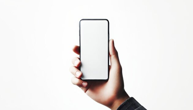Hand holding smartphone device touching screen