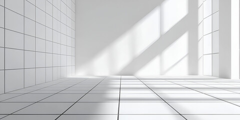 Sunlit Minimalist Interior: A pristine white room, bathed in the soft glow of natural light streaming through expansive windows, creates a serene and minimalist aesthetic.