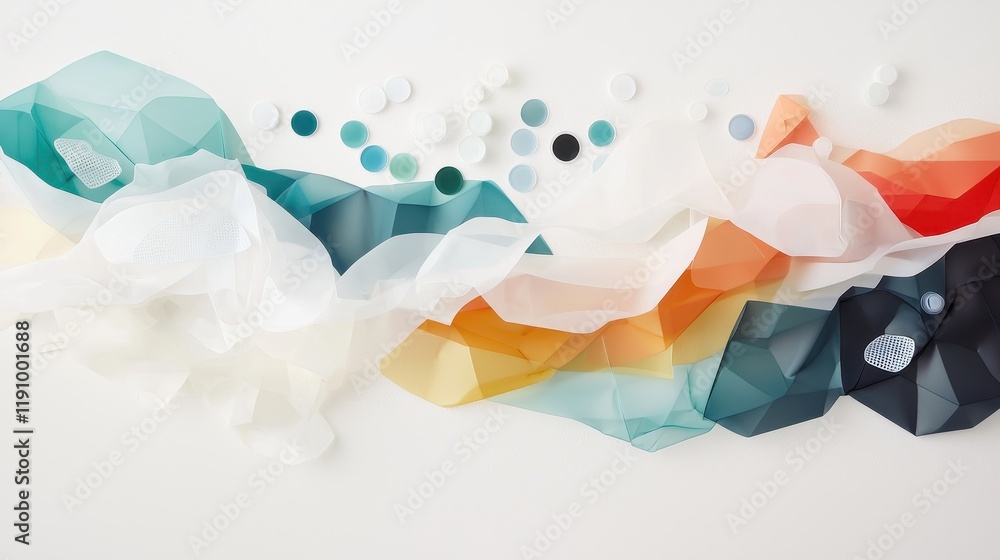 Poster abstract colorful geometric shapes and patterns with soft textures on a light background for creativ