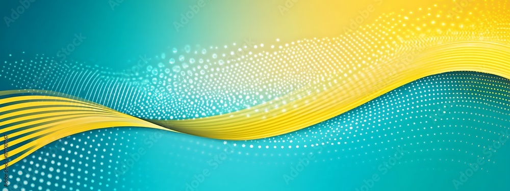 Aufkleber abstract yellow wave flowing over blue background with dotted pattern, ideal for presentations