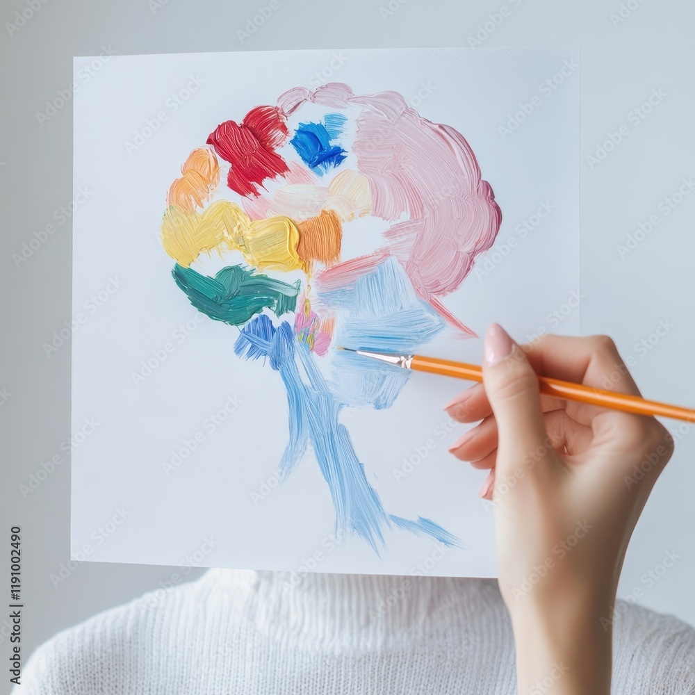 Poster creative expression through colorful brushstrokes in abstract brain art representation