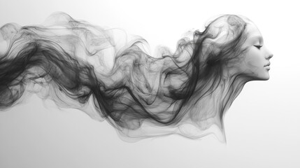 Fototapeta premium Abstract female profile blending into smoky shapes. Generative AI