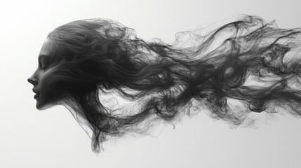 Abstract black smoke silhouette of a woman. Generative AI