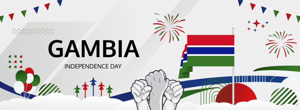 Gambia Independence Day greeting wide banner. 18th February Happy Gambia National Day. Holidays illustration concept. Great for event like carnival, feast poster, support, culture and tourism