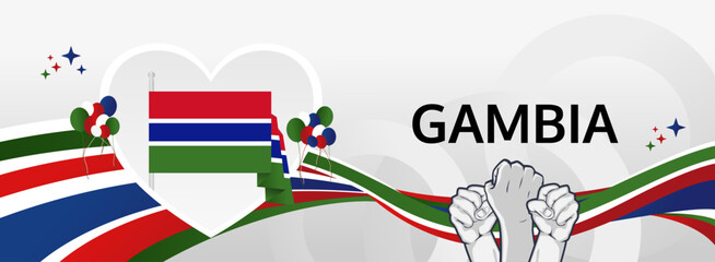 Gambia Independence Day greeting wide banner. 18th February Happy Gambia National Day. Holidays illustration concept. Great for event like carnival, feast poster, support, culture and tourism