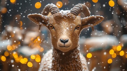 Fototapeta premium Brown Goat in a Snowy Festive Setting. Generative AI