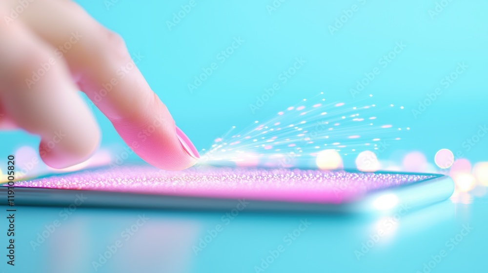 Poster a finger swiping left on a smartphone screen, transitioning between different app screens with blurr