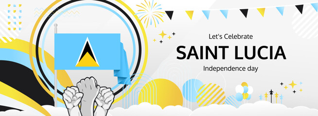 Saint Lucia Independence Day greeting banner. 22 February Happy Saint Lucia National Day. Holidays illustration in flag colors theme. Great for event like carnival, feast poster, culture and tourism