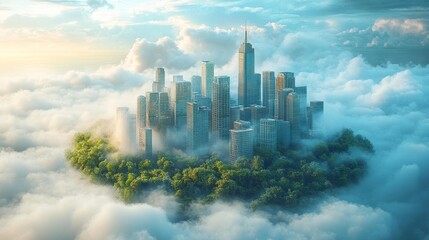 Floating City in the Clouds. Generative AI