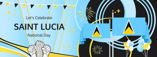Saint Lucia Independence Day greeting banner. 22 February Happy Saint Lucia National Day. Holidays illustration in flag colors theme. Great for event like carnival, feast poster, culture and tourism
