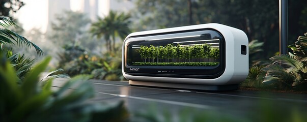 Futuristic farming robotic truck for growing plants on Mars. Futuristic farm concept. Innovative ai agriculture technology for space exploration and colonization