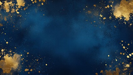 Fototapeta premium Elegant blue and gold design featuring a deep blue backdrop, golden accents, and dynamic color splashes, creating a rich visual texture.