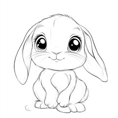 Adorable bunny rabbit coloring page, digital drawing, white background, children's book illustration