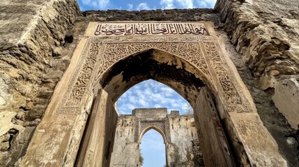 Obraz premium Intricate Carvings of an Ancient Islamic Archway