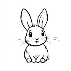 Fototapeta premium Cute bunny rabbit cartoon illustration, white background, coloring page, children's book