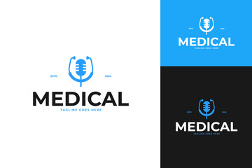 Podcast medical logo design template vector illustration