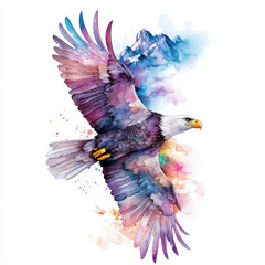 Obraz premium Majestic eagle soaring above colorful mountains with vibrant wings