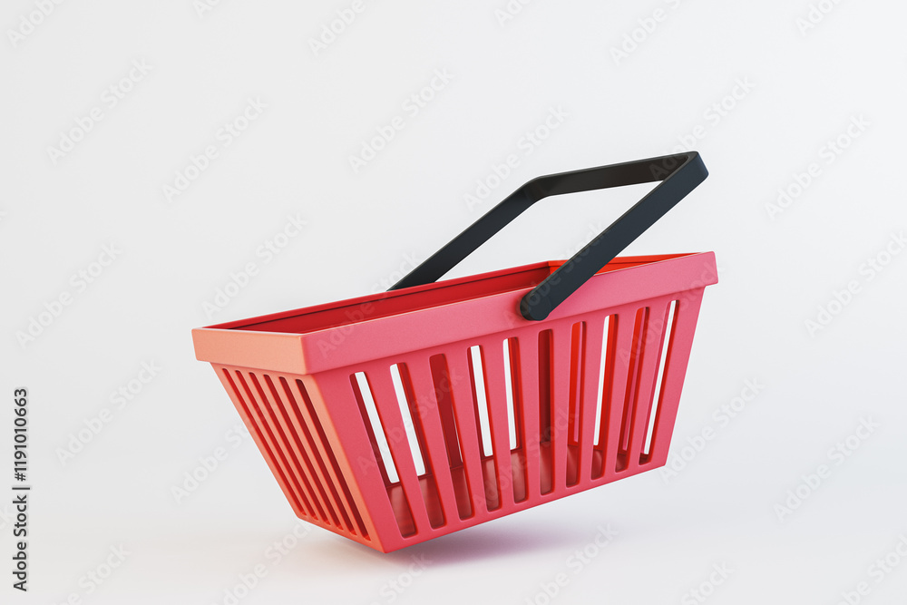 Poster red shopping basket with black handles on a white background. 3d rendering