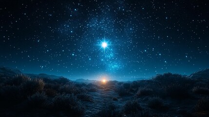 Fototapeta premium Starry night sky with a radiant glowing star. Generative AI