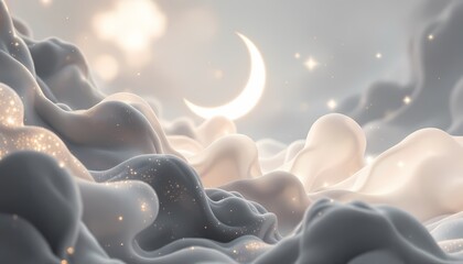 Obraz premium Serene Moonlit Cloudscape: A Dreamlike Abstract Art