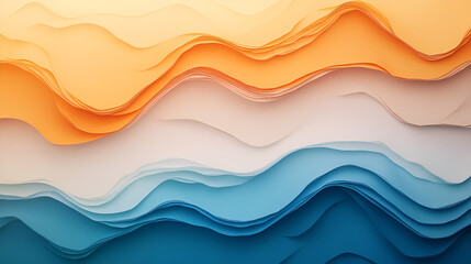 Fototapeta premium Abstract Waves: Soothing layered abstract art of calming blue and orange hues, evoking a sense of tranquility and fluidity. The design is perfect for backgrounds, websites.