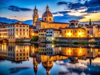 Fototapeta premium San Frediano Church, Florence, Italy - Night Reflection in River Arno