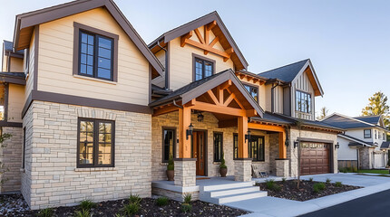 Luxury Modern Home Exterior: Stone and Wood Architectural Design