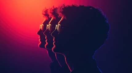 Vibrant Silhouette of a Man in Glasses with Colorful Gradient Lighting Creating a Dynamic and Artistic Visual Effect