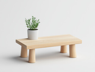 Minimalist wooden table with potted plant, perfect for cozy decor
