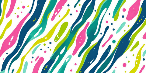 Fototapeta premium Abstract Watercolor Swirls: An abstract, colorful pattern of vibrant blue, green, and pink watercolor swirls and dots. This playful design captures the essence of fluidity and dynamism.