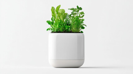 Fototapeta premium Minimalist planter with fresh herbs and greens in sleek design