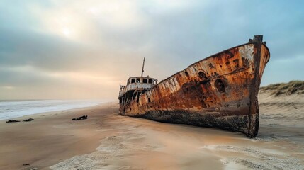 Naklejka premium Rusty Shipwreck on a Golden Beach