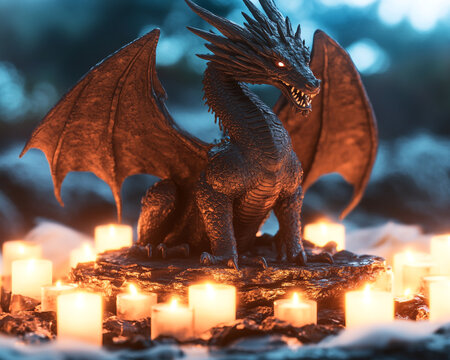 dragon statue at night
