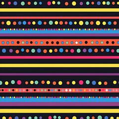 Vibrant Polka Dot Stripes: A joyful explosion of color! This seamless pattern features horizontal stripes punctuated by vibrant polka dots in a dazzling array of hues.