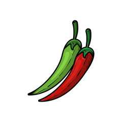 Red and green chili peppers clipart isolated on a white background