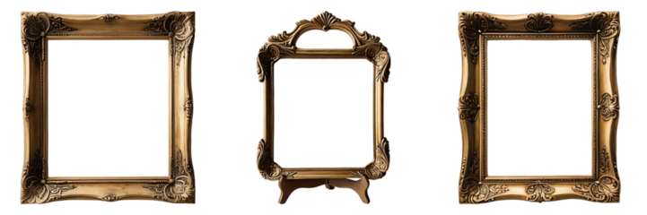 Set of 3 Vintage Gold Baroque Picture Frames Collection - Ornate Antique Photo Border Elements for Wedding, Gallery and Home Decor