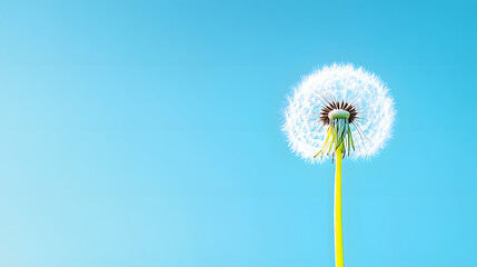 Obraz premium Close-up of a fluffy dandelion against a bright blue sky