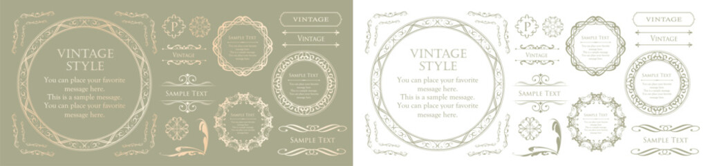 高級感のあるカードデザイン。アンティークな装飾デザイン。エレガントな縁の模様。