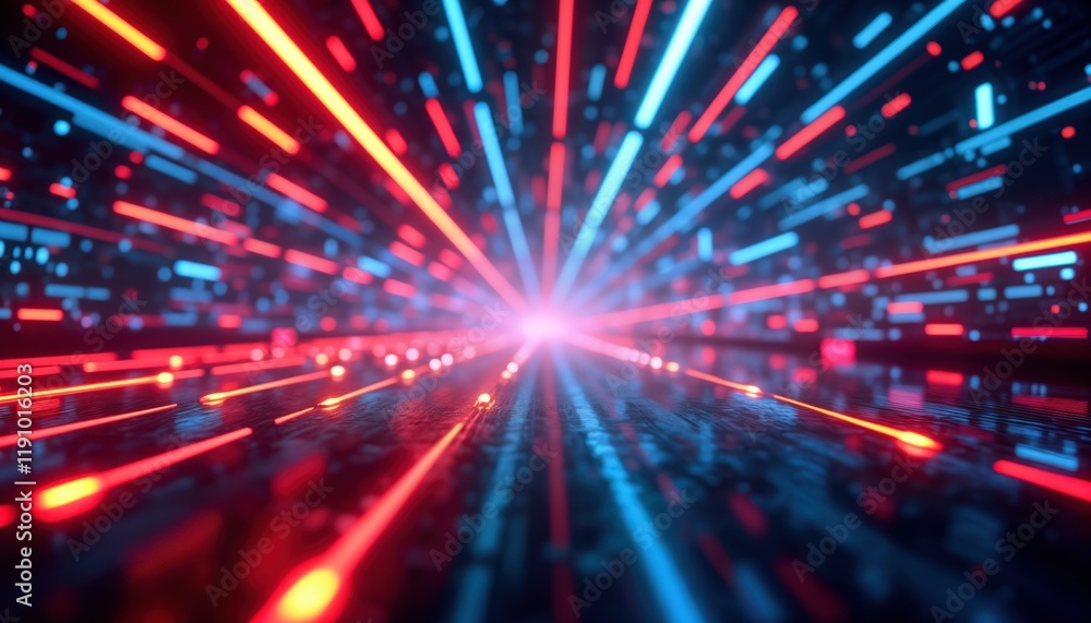 Aufkleber futuristic abstract tech tunnel with neon lines. red, blue glowing lines create dynamic motion effec