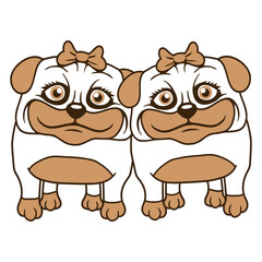 2 Dogs Pug Girls Women Friends Team Girls Funny Design Lover Art Vector Illustration Card T-Shirt Poster Sticker Graphic Print Decorative Drawing Isolated Logo Decoration Symbol Creative Cool Style

