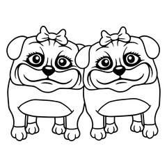 2 Dogs Pug Girls Women Friends Team Girls Funny Design Lover Art Vector Illustration Card T-Shirt Poster Sticker Graphic Print Decorative Drawing Isolated Logo Decoration Symbol Creative Cool Style
